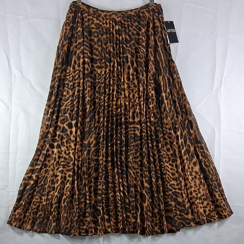 Lauren Ralph Lauren Black Label Animal Print Pleated Chiffon Midi Skirt